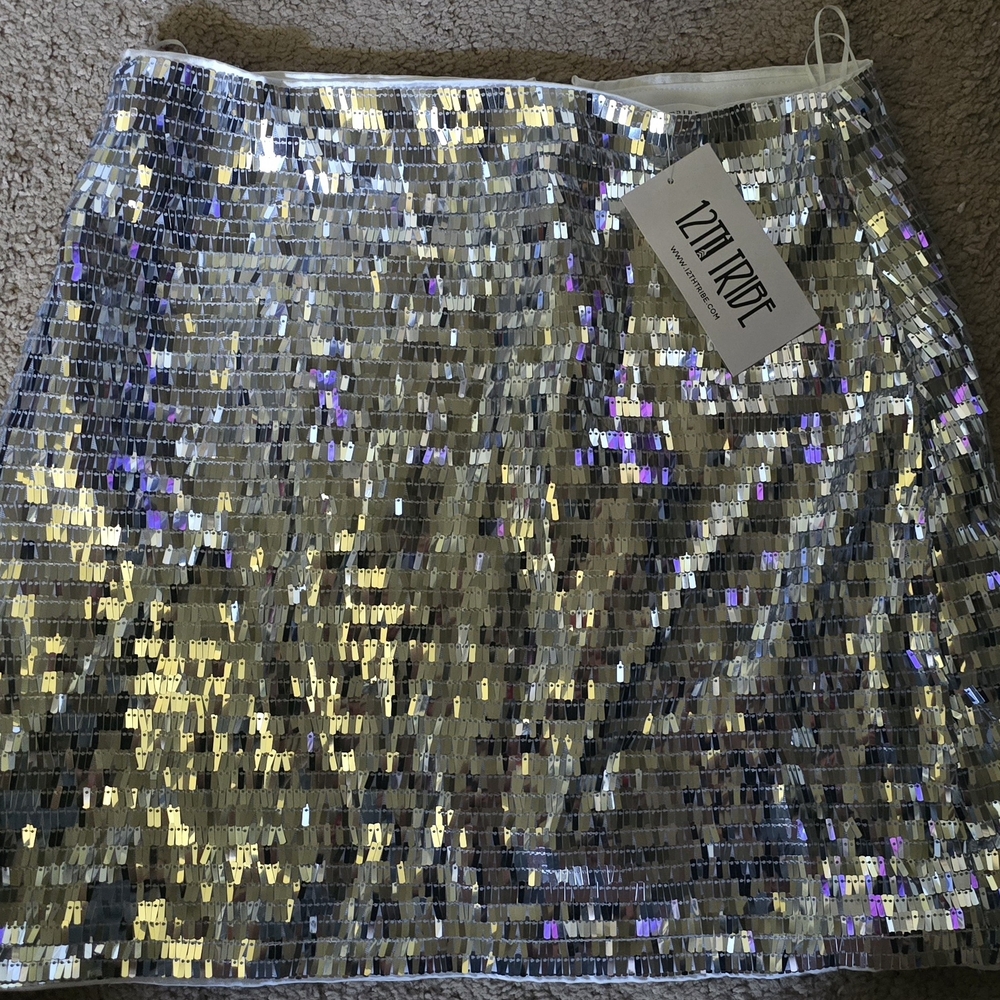 12th Tribe Silver Sequin Mini Skirt
